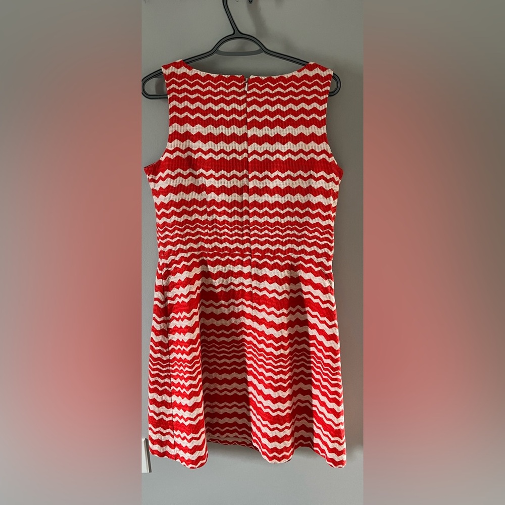 TAYLOR Red and Off-White Sleeveless A-Line Midi Dress with Pockets, size 12 - Picture 3 of 9